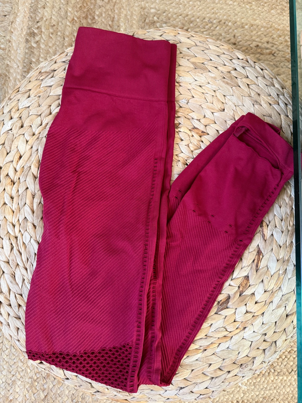 Great pair of Athletic Raspberry Red Seamless Leggings with Mesh Panels